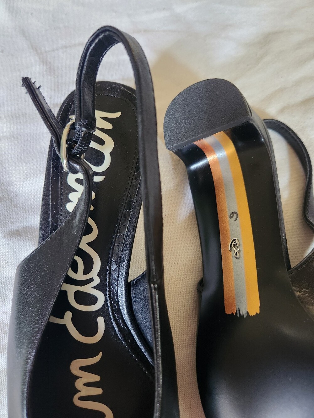 Sam Edelman Ronnie Black Leather Slingback Pointed Toe Heels Size 6 - Picture 3 of 7